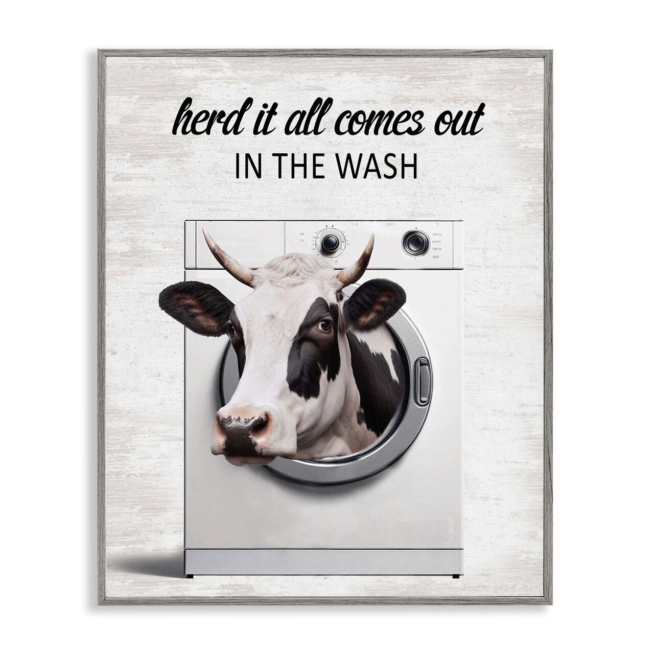 Stupell Industries Cow & Washing Machine Framed Giclee Design by Lettered and Lined